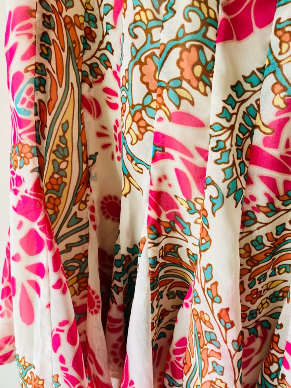 Nicole Miller Pink and Teal Floral Lightweight Chiffon Spring Skirt - Size 10 - Picture 3 of 4
